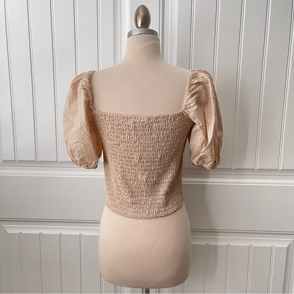 Abercrombie Tan Polka Dot Puffy Sleeve Top - Picture 4 of 7